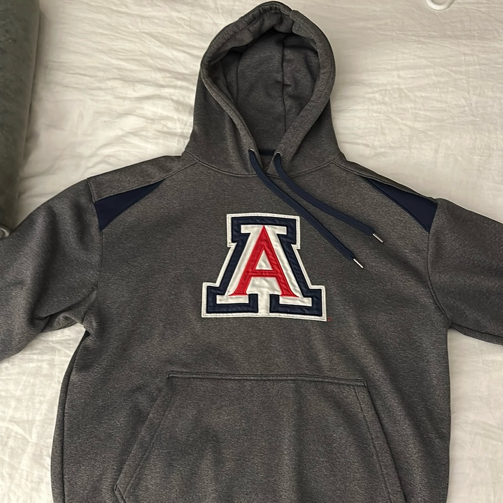 Large Grey University of Arizona sweatshirt with front pass through pocket